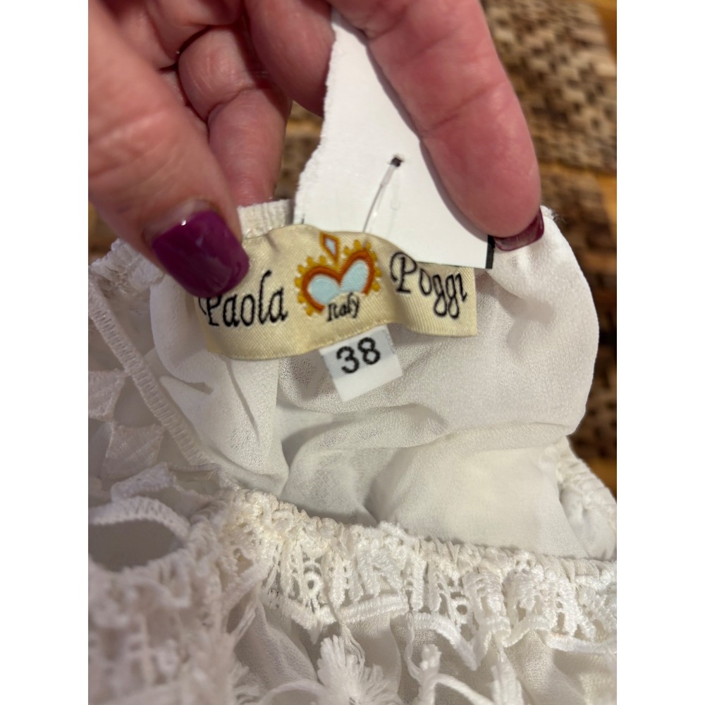 Paola Poggi White Floral Lace 3D Daisy Camisole Smocked Stretch Tank Top IT 38 S - Picture 7 of 11